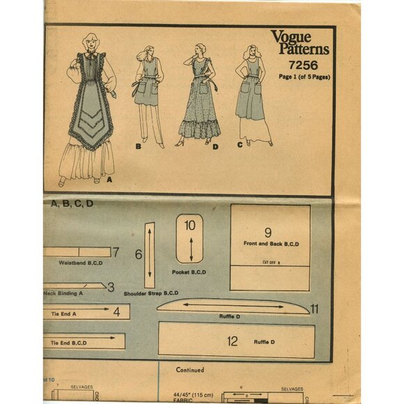 Vogue 7256 Misses Aprons Sewing Pattern Size Medium Bust 34-36" 12 Pieces Uncut - Picture 3 of 4